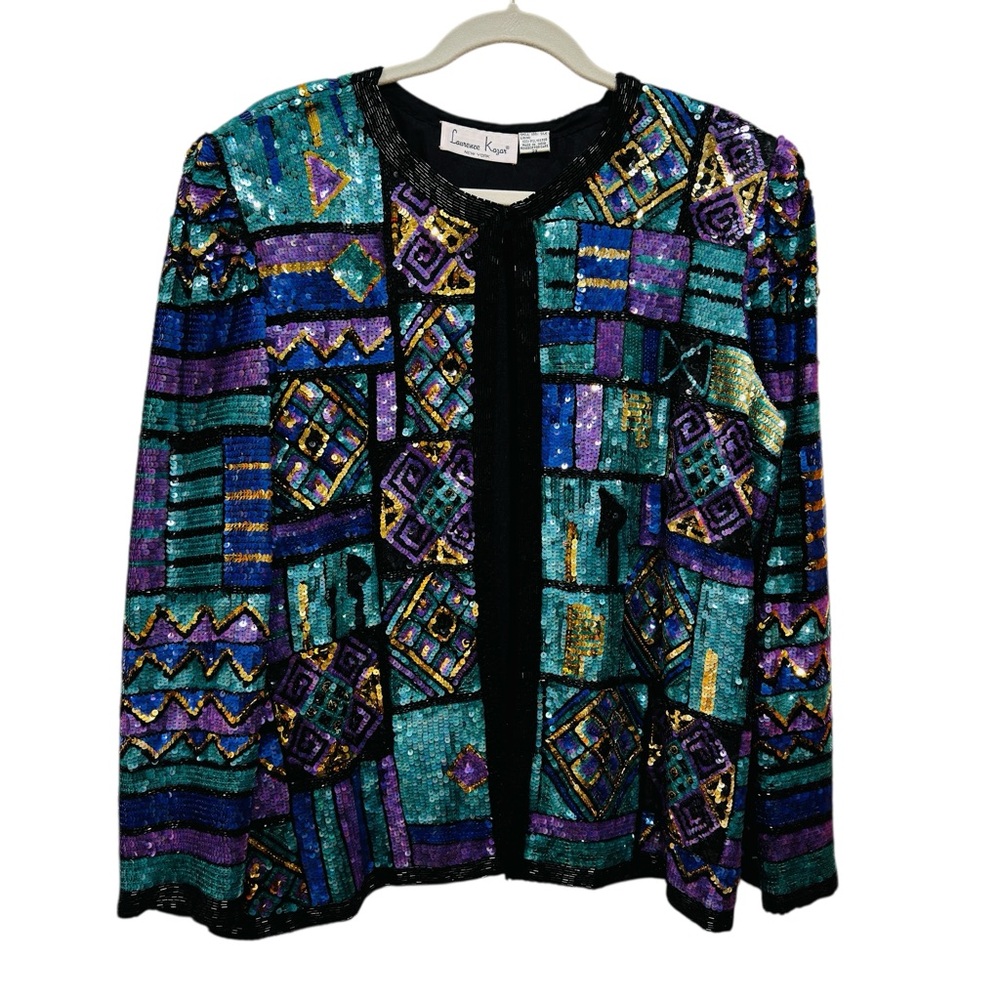 Y2K Statement Sequin Geometric Jacket by Laurence… - image 1
